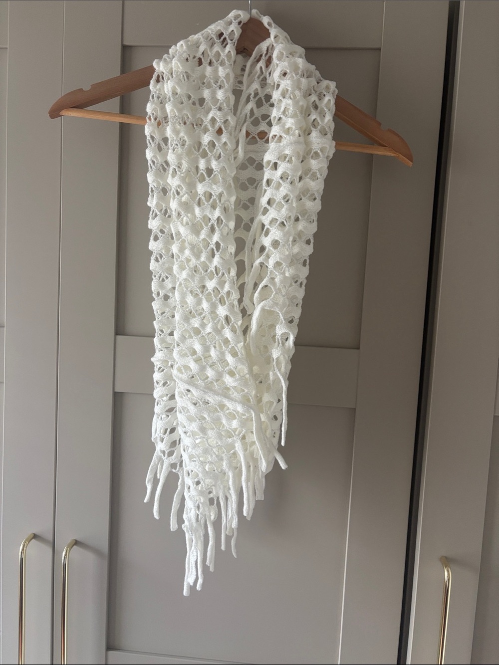 White Crochet Fringe infinity Scarf - Lightweight Home Accent Accessory